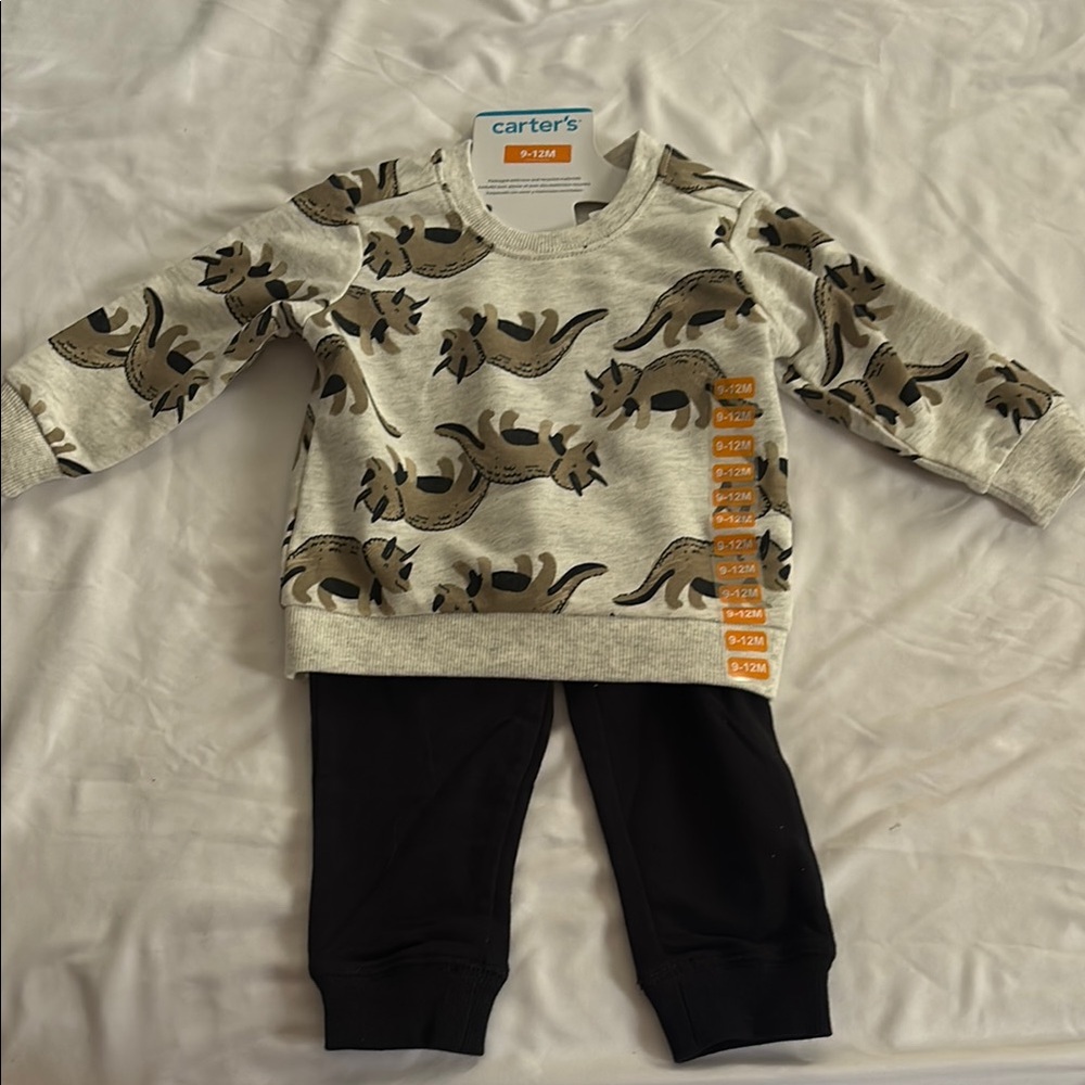 Carter's Cream Dinosaur Sweatshirt and Black Pants Set